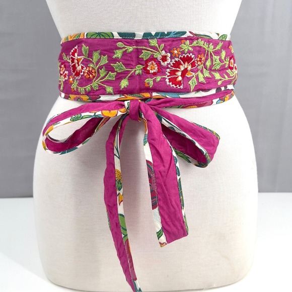 April Cornell Accessories - April Cornell Embroidered Floral Obi Wrap Belt Magenta Pink Tie Waist One Size